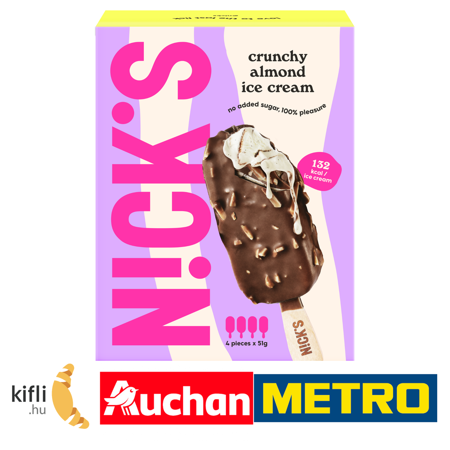 Nick's Pálcikás jégkrém multipack mandulás 4x60 ml